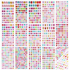 1200+pcs 6~15mm Self-Adhesive Gem Stickers, Includes Various Shapes - Heart, Star, Flower etc. (Mix Color)