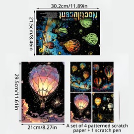 WideSmart Pack of 8 Luminous Scratch Pictures, Scratch Picture Set, DIY Craft Sets for Children, Scratch Painting A4 for Children and Adults with Scratch Tools Kit, Engraving Art Set (Butterfly and