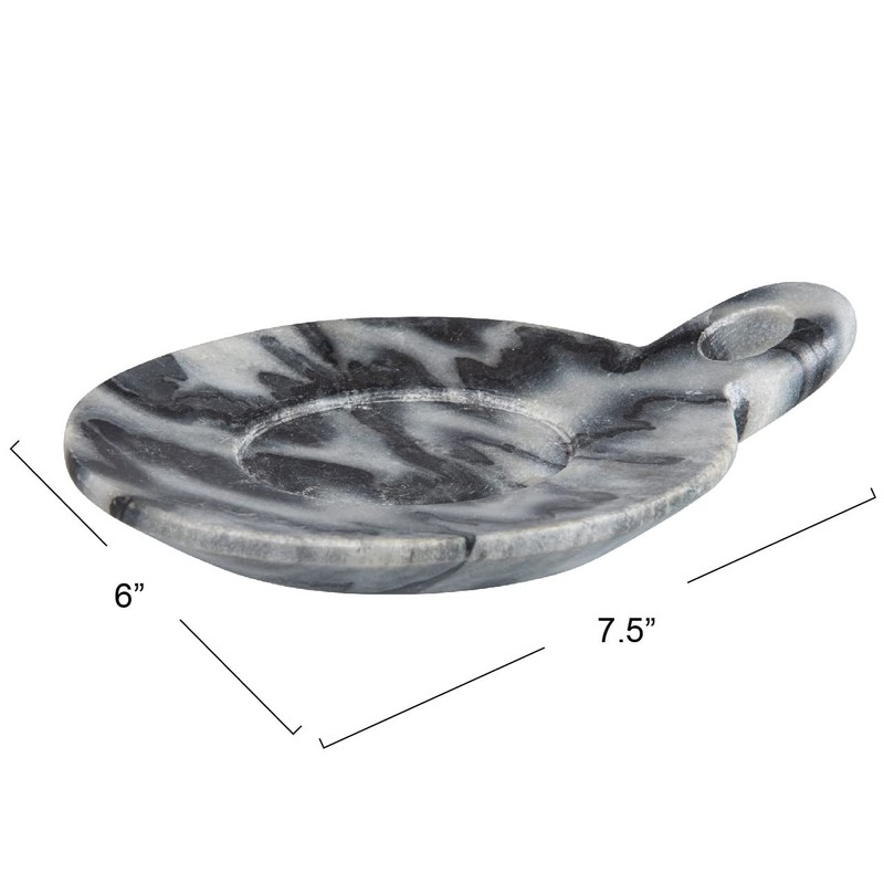 Creative Co-Op Hand-Carved Marble Handle, Grey Dish, 6"