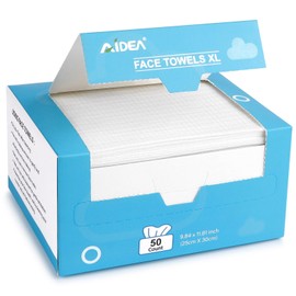 AIDEA XL Face Towels Disposable 50Ct, Clean Facial Cloths, Facial Cleansing Wipes for Sensitive Skin, Face Towelettes for Makeup Removing, Nursing, Travel, Dry Wipes 9.84"×11.81"