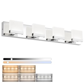 SineRise LED Modern Bathroom Vanity Light Fixtures (4-Light, 30-Inch, 5CCT), Chrome Modern Acrylic Bathroom Wall Lighting Fixtures Over Mirror (3000K/3500K/4000K/5000K/6000K)