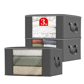 HIHIMARVEX Clothes Storage Case, Breathable Nonwoven Fabric Futon Storage Bag, Handle Storage Bag, Clothes Storage, Push-in Storage, Transparent Window, Top Zipper Opening Large (Gray, Width 19.7 x