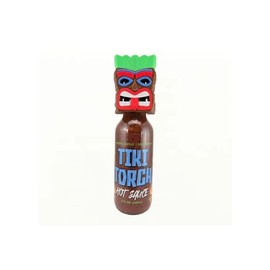 Tiki Torch Ginger Garlic Red Pepper Hot Sauce with Polynesian Tiki Mask Cap Topper, Sweet Smoky Blend, 5 Fluid Ounces