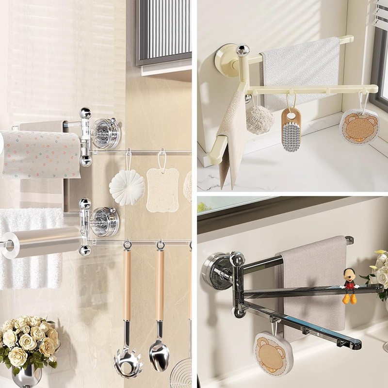 EHERDM 2PCS Swivel Suction Cup Towel Bar 3 Swing Arms