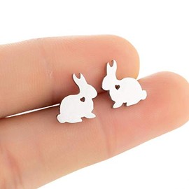 Stainless Steel Cute Small Rabbit Bunny Stud Earrings for Women Teen Girls Animal Lovers Christmas Birthday Gift, Stainless Steel, stainless steels