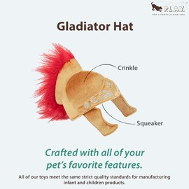 P.L.A.Y. Cute Plush Dog Toys - Mutt Hatter Themed Durable Squeaker Chew Toy, Great for Puppies & Small, Medium, Large Dogs - Machine Washable, Recycled Materials, 2-in-1 Toy & Dog Hat (Gladiator Hat)