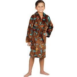 Prestigez Scooby Doo Boys' Soft Fleece Robe Luxe Plush Comfy Spa Bathrobe Kids Sleepwear, Brown, Size 6/7