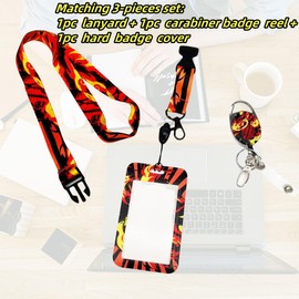 YYHDTYFY Lanyards for ID Badges Keys,Cute Retractable Reel Clip Badge Holder Flame Work Name Tag Breakaway Lanyard Card Case Detachable Keychain for Women Nurse Doctor Teacher Student Office Workers