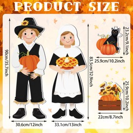 Xuhal 4 Pcs Thanksgiving Fall Garage Door Decorations Magnets Pilgrim Couple Sunflowers Pumpkins Cat Autumn Magnets Removable Happy Harvest Garage Magnets Decoration for Car Refrigerator Fall Party