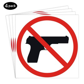 No Guns Allowed Sign - Self Adhesive Peel and Stick Waterproof Vinyl Decal - 3.94 inches in Diameter | Pack of 4 Pcs