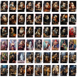 FLONZGIFT MAD Christmas Party Playing Cards (Poker Deck 54 Cards All Different) Santa and Reptiloid and Cats and Hamster Drink Wine of Christmas Vintage Illustration