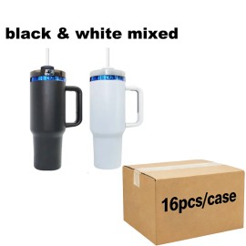 US  Rainbow Plated Sublimation 40oz Tumbler with Handle and Leak-Proof Design for Secure Carrycolor: black & white mixed, capacity: 40 oz