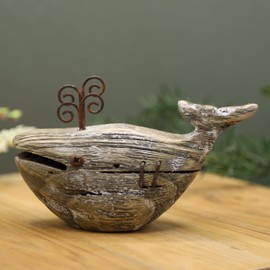 Nautical Wooden Whale Fish Decor Rustic Ocean Sea Beach Themed Decoration Ornament