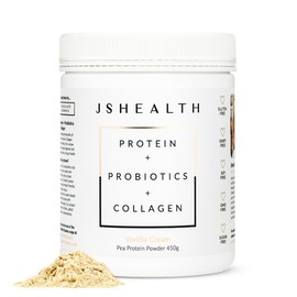 JSHealth Pea Protein Powder with Probiotics and Collagen - Vanilla Cream Flavour |Gluten Free | Dairy Free | Free From Refined Sugar and Artificial Sweeteners (450g tub)