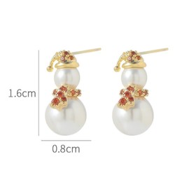 Pearl Gold Christmas Stud Earrings for Women, Freshwater Pearl Xmas Snowman Earrings with Red Zirconia, Hypoallergenic Golden Earrings Christmas for Teenager Girls