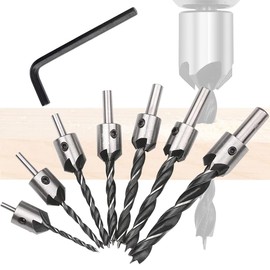 7 Countersunk Drill Bit Chamfering Cutter, Countersunk Drill Bit, Woodworking Drill, Countersunk Drill, Countersunk Drill Bit, Sharp Angle Bit, Drilling Trimmer, Woodworking Set, DIY Tool, Carbon Steel, High Precision, High Hardness, Hex Wrench Included,
