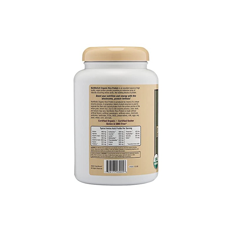 NutriBiotic, Organic Rice Protein, Vanilla, 1 lb 5 oz (600