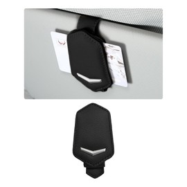 Dickno Sunglasses Holder for Car Sun Visor, Magnetic Leather Glasses Hanger Mounted with Ticket Card Clip, Universal Vehicle Interior Accessories for Different Size Eyeglasses (Black)