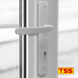 TSS White UPVC Door Handle Pair Set, 92mm PZ (Centres), Sprung, Lever Lever, 215mm Top Screw to Bottom Screw (Screw centres), 3X Fixing Points, Backplate 260mm x 35mm - PVC Door Handle in White