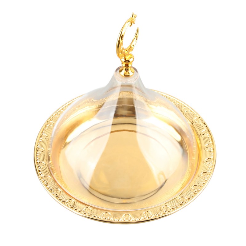 Serving Plate with Dome Golden Embossed Patterns Stainless Steel Acrylic