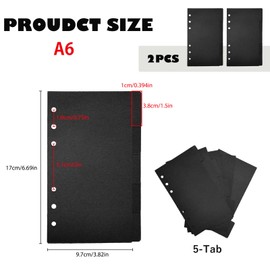 DY.2ten Binder Dividers for 6-Holes Ring Binder, 1/5 Cut Tabs, A6 Size, Sturdy Paper Dividers with 5 Tabs for School Office Home, 2 Sets, 10 Dividers, Black