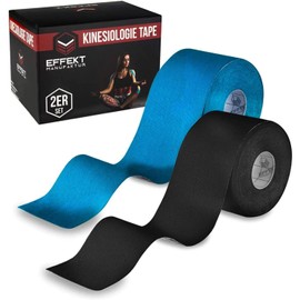 Effekt Kinesiology Tape Waterproof (5 m x 5 cm), 2 Roll - Elastic Physio Tape for Muscle Support and Injury Recovery, Medical Tape, Sports Tape Strapping Durable Kinesthetic Tape (Blue + Black)