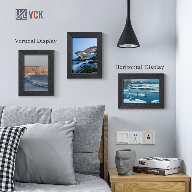 VCK 5x7 Picture Frame, Black Wooden Photo Frames for Wall