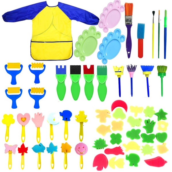Kids Paint Set, Fycooler 57Pcs Washable Sponge Painting Brushes Finger