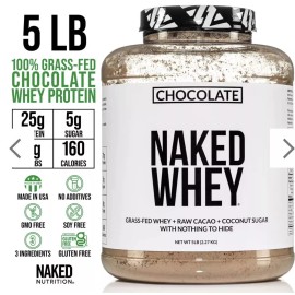 Naked Nutrition CHOCOLATE WHEY PROTEIN POWDER - 5LB - GRASS FED - Non GMO