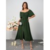 Womens Smocked Empire Waist Maxi Dress Sweetheart Neckline Flutter Sleeve