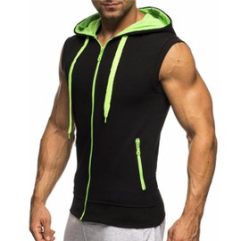 LemonGirl Men's Bodybuilding Sleeveless Hoodie Gym Tank Top Blackgreen