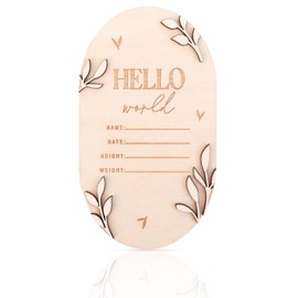 Baby Announcement Sign for Newborn, 5.9 Inch Hello World Wooden Newborn Sign Boys Girls Birth Announcement Board Welcome Name Plaques for New Baby Photo Prop Nursery Hospital