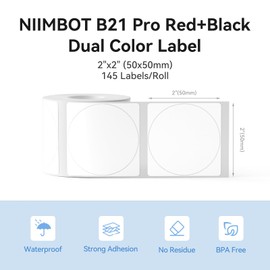 NIIMBOT Refill Label Only for B21 Pro, Red&Black Dual Color Printing, 2"x2"(50x50mm), Waterproof Label Sticker for Spice Jar/Product Price/Logo