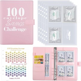 100 Envelope Savings Challenge Binder - Easy & Fun Way to Save, Cash Envelopes for Office,Home,School (Pink)