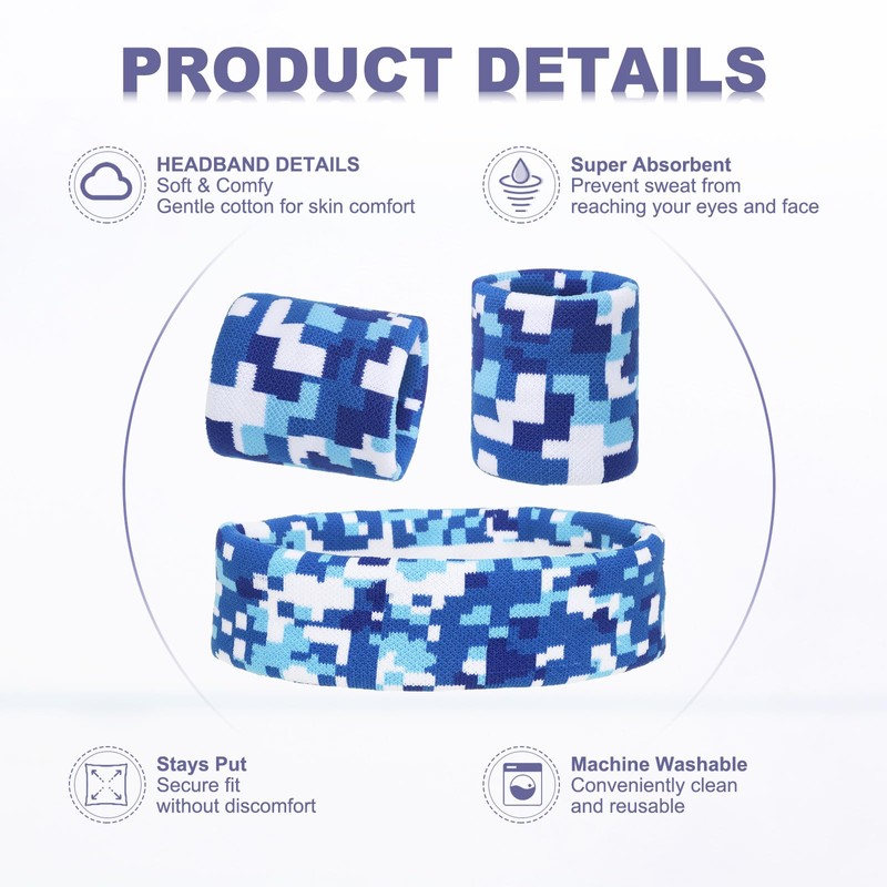 MECCANIXITY Sweat Band Set Sports Terry Cloth Headband Wristband Set
