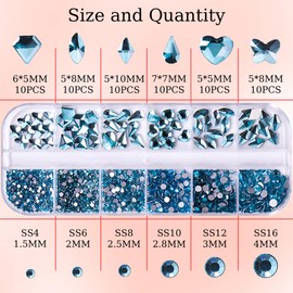 RODAKY Light Blue Nail Rhinestones for Nails 860Pcs Nail Art Crystal Gems Stones Crystal Flatback Rhinestones for Crafts Mixed Shapes Size Nail Diamond Design Charms DIY Crafts Jewelry Decor