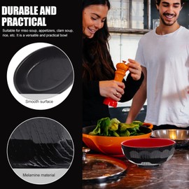 DOITOOL 1 Set Melamine Miso Soup Bowls with Matching Lids and Spoons Traditional Japanese Style Noodle Rice Bowl Asian Chinese Bowls Ramen Bowl Pho Bowls Red and Black