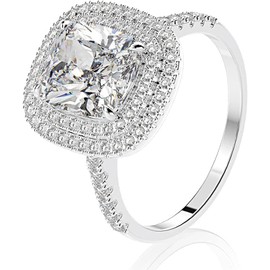 CUSIOALQQ Fashion Rings Cushion Cut 4ct Zircon Diamonds Stone 925 Sterling Silver Engagement Wedding Band Ring for Women (O)