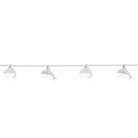 Beaux Bijoux Sterling Silver 9+1" Italian Dangling Dolphins Anklet