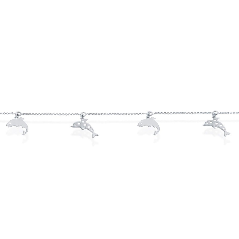 Beaux Bijoux Sterling Silver 9+1" Italian Dangling Dolphins Anklet