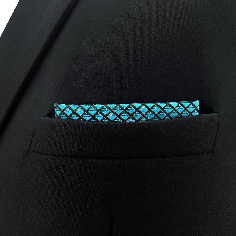SHLAX&WING Solid Blue Men's Pocket Square Silk Business 32cm, blue