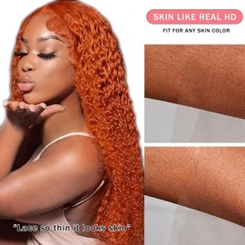 PREMAY 30 Inch Ginger Orange Lace Front Wigs Human Hair Pre Plucked 13x4 Lace Ginger Frontal Wig Human Hair 180% Density Deep Wave Lace Front Wigs Human Hair 350# Colored Glueless Wigs Human Hair