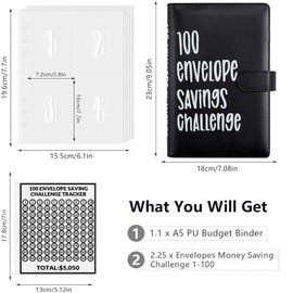 100 Envelopes Money Saving Challenge - Money Saving Binder, Savings Book with Cash Envelopes Easy and Fun Way to Save $5,050, 100 Envelope Challenge Binder for Budgeting Money Saving