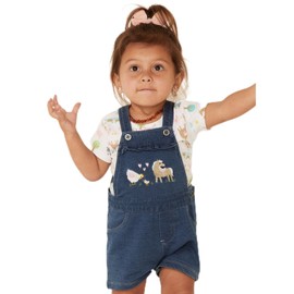 John Deere Infant-Girls' Denim Farm Scene Shortall and T-Shirt Onesie Set Indigo 18 MOS