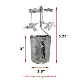 Hummingbird Candle Holder - Hanging Silver Rotating Hummingbirds - Scandinavian Home Decor - Smokeless Tea Light Candle Included - Measures 6.25" H