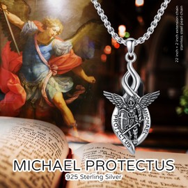 PARYFO Archangel Michael Pendant Necklace 925 Sterling Silver Religious St Michael Pendant Hexagon Crystal Pendant Amulet Necklace for Unisex Amulet Jewellery for Men Women, ster, crystal column