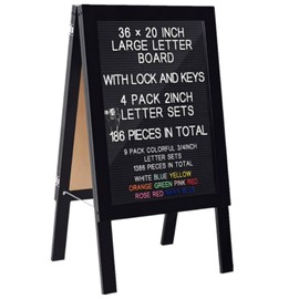 BBTO 36 x 20 Inch Double Sided Large A Frame Letter Board Sign Sidewalk Sign with Changeable Letters, Restaurant Menu Board for Cafe Bar Wedding Store Display