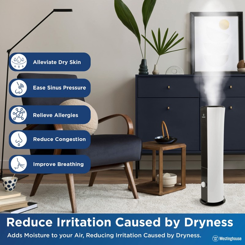 Westinghouse 28-inch Cool Mist Ultrasonic Tower Humidifier, 6L Top Fill