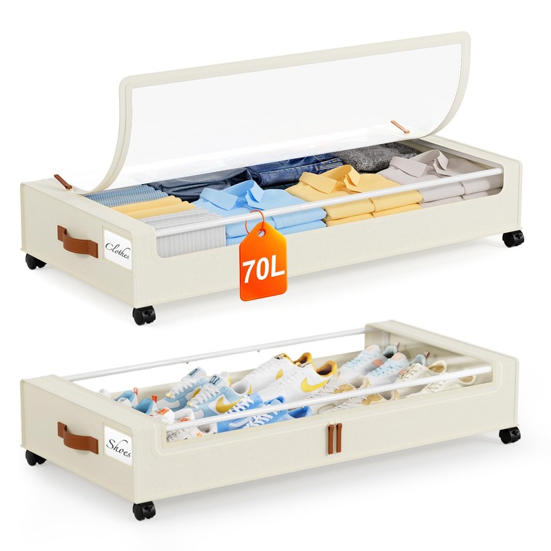 Yecaye Under Bed Storage with Wheels 2Pack, 70L Larger Capacity