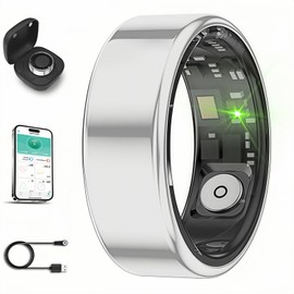 Smart Ring for Men Women with Black Charging Box, Bluetooth, Health Ring , IP68 Waterproof, Fitness Ring Tracks Heart Rate/Sleep/Steps/Sports Activities/Blood Oxygen,non-subscription app (Silver, 12)